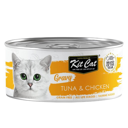 Kit Cat Lata Gravy - Tonno e pollo 70 g Cibo umido per gatti in salsa
