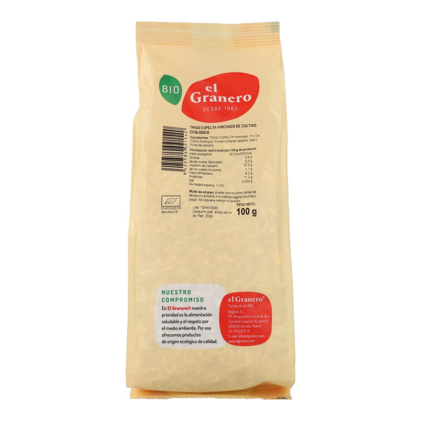 Bio-Puffed Dinkelweizen El Granero, 100 g