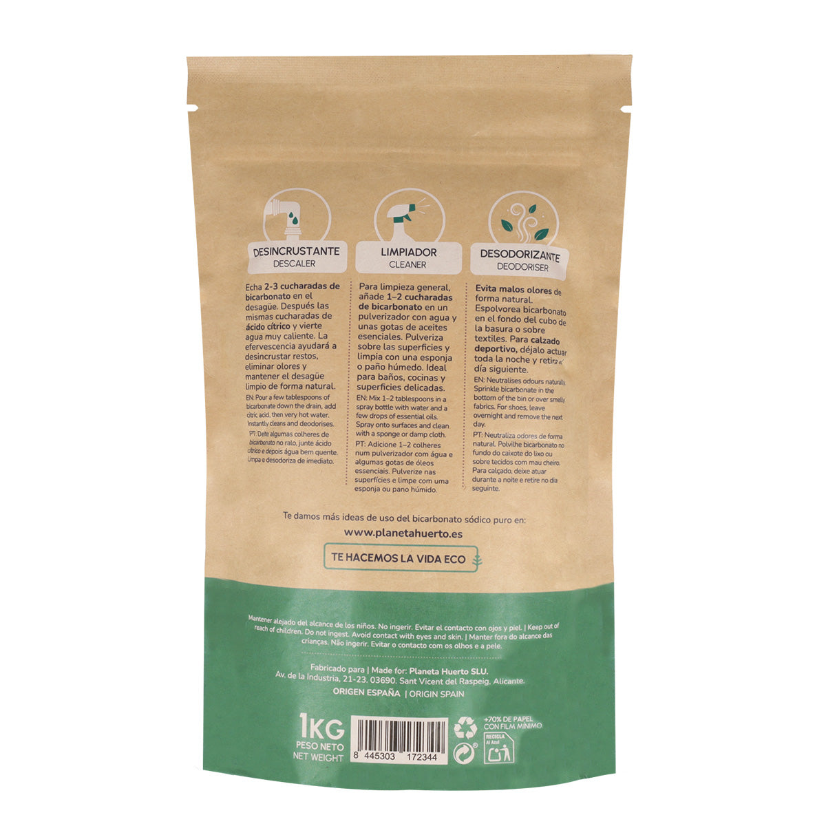 Pak 3xBicarbonaat van soda Planeta Huerto 1 kg
