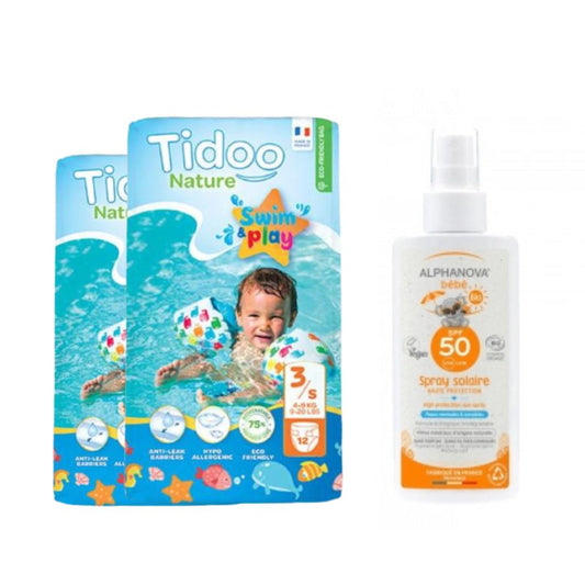 2er-Pack Swimmers Badewindeln T3 (4-9 kg) Tidoo + Sonnenschutz für Babys LSF 50 Alphanova 125 ml