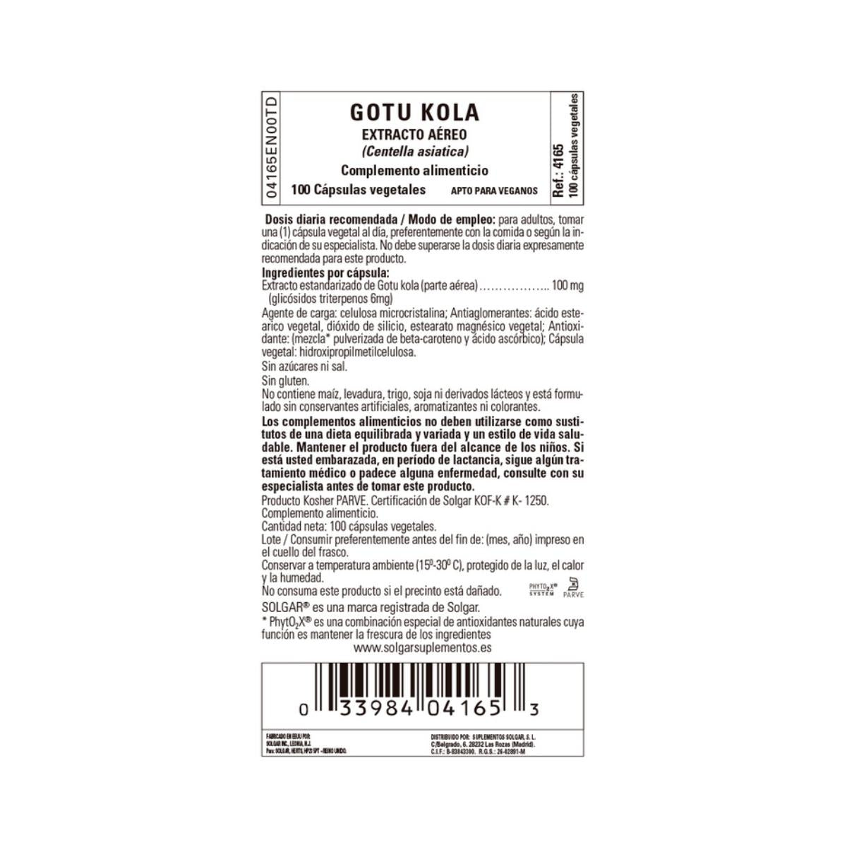 Gotu Kola (Centella Asiatica), 100 pflanzliche Kapseln