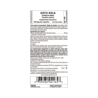 Gotu Kola (Centella Asiatica), 100 pflanzliche Kapseln