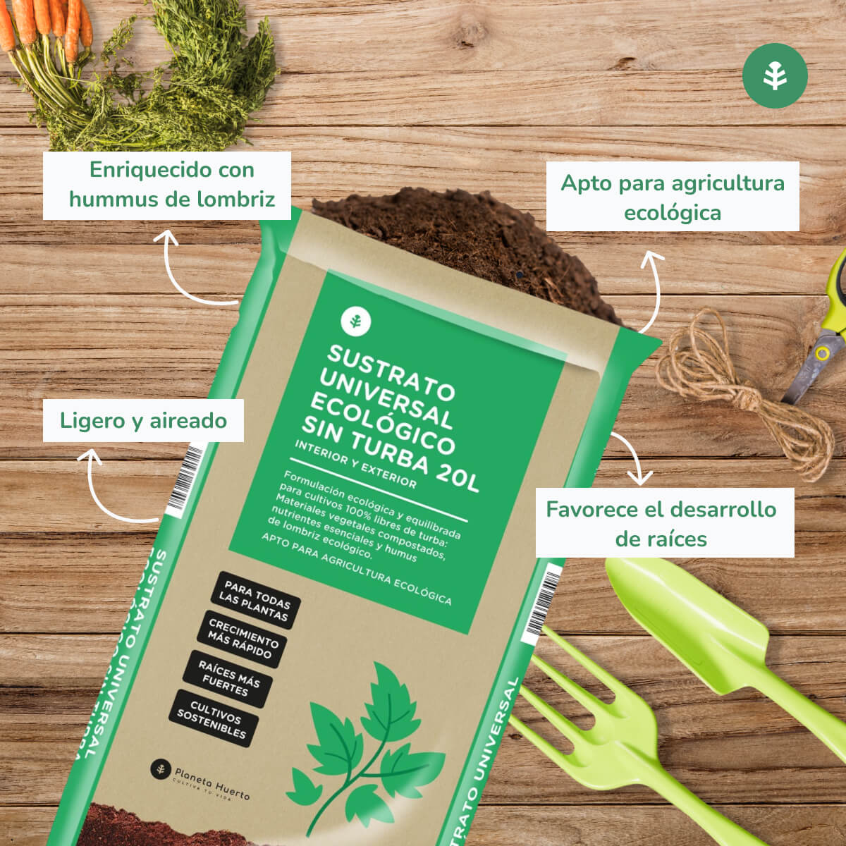 Universal-Substrat ohne Torf ECO Planeta Huerto 20 l – verbesserte Formel