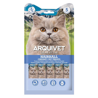Creamy Cat Treats Functional Creamy Snack Hairball Tuna and Chicken Arquivet 5x14 g