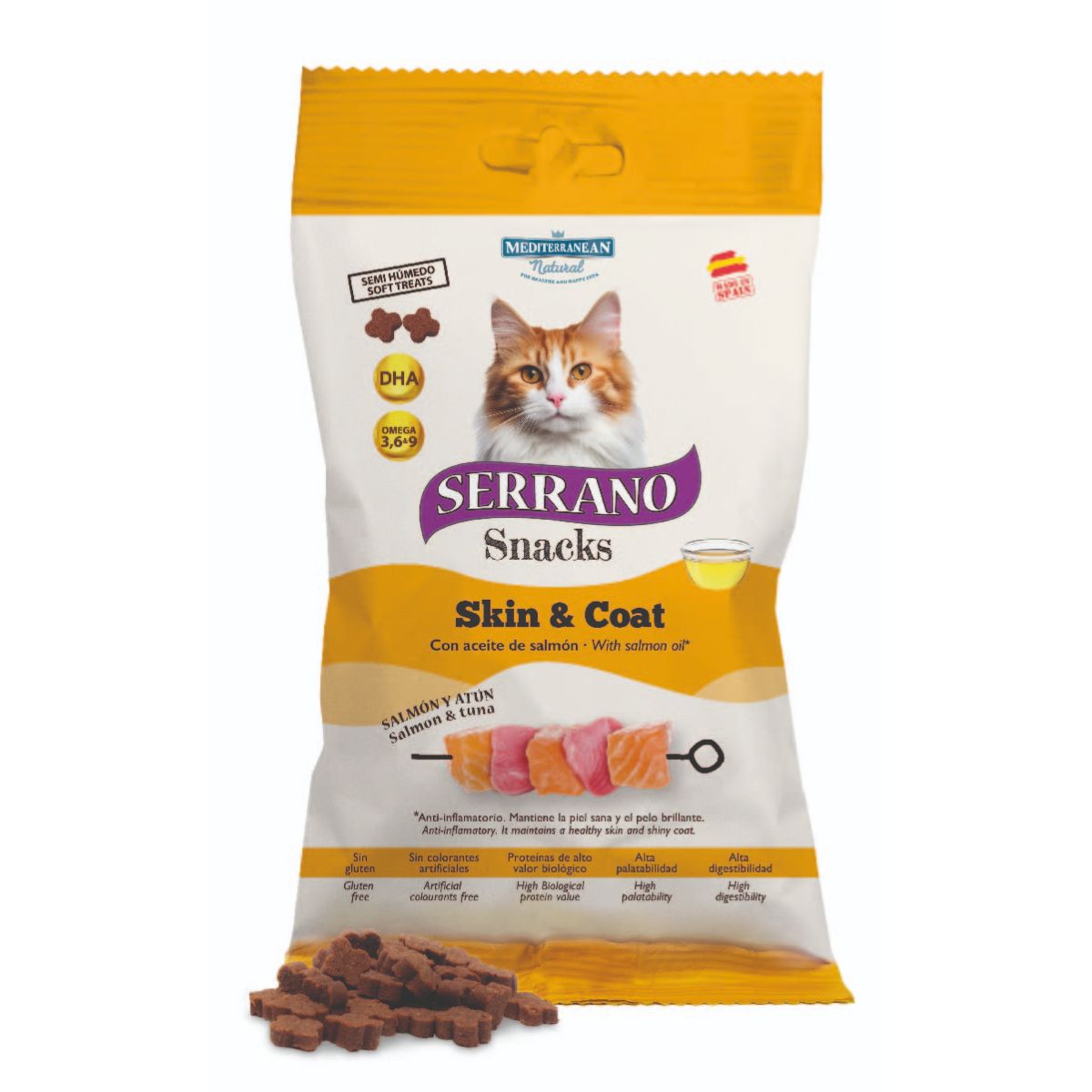 Serrano Snacks Skin & Coat al salmone e tonno per gatti 50 g