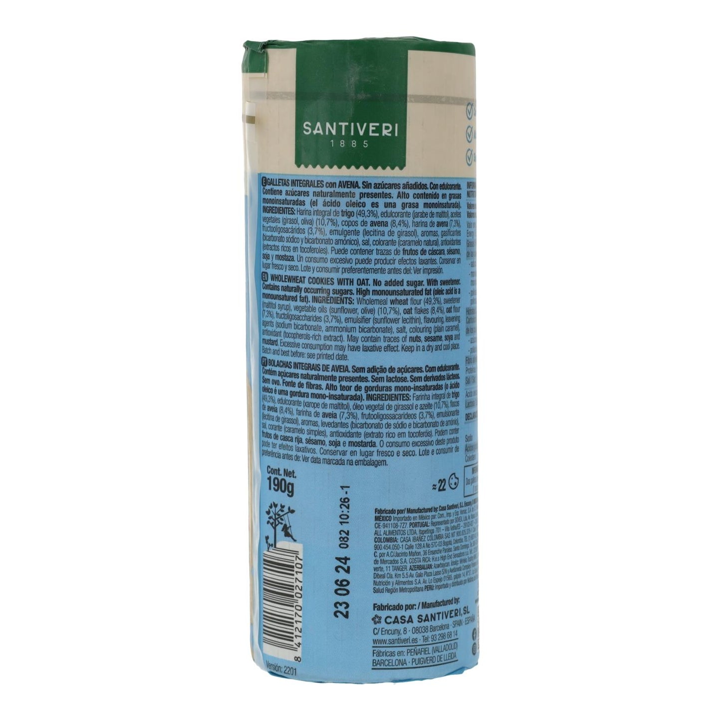 Biscuits complets à l'avoine 0 % de sucres Santiveri 190 g