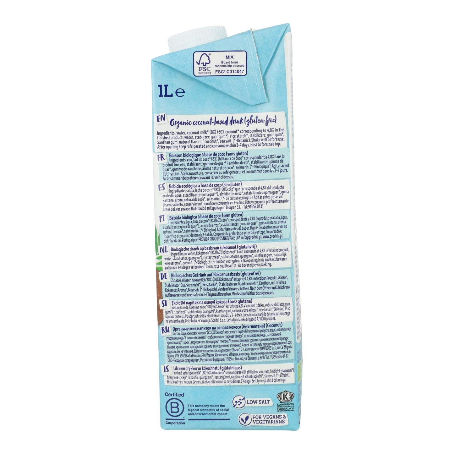 Suikervrije kokosdrank Isola Bio 1 l