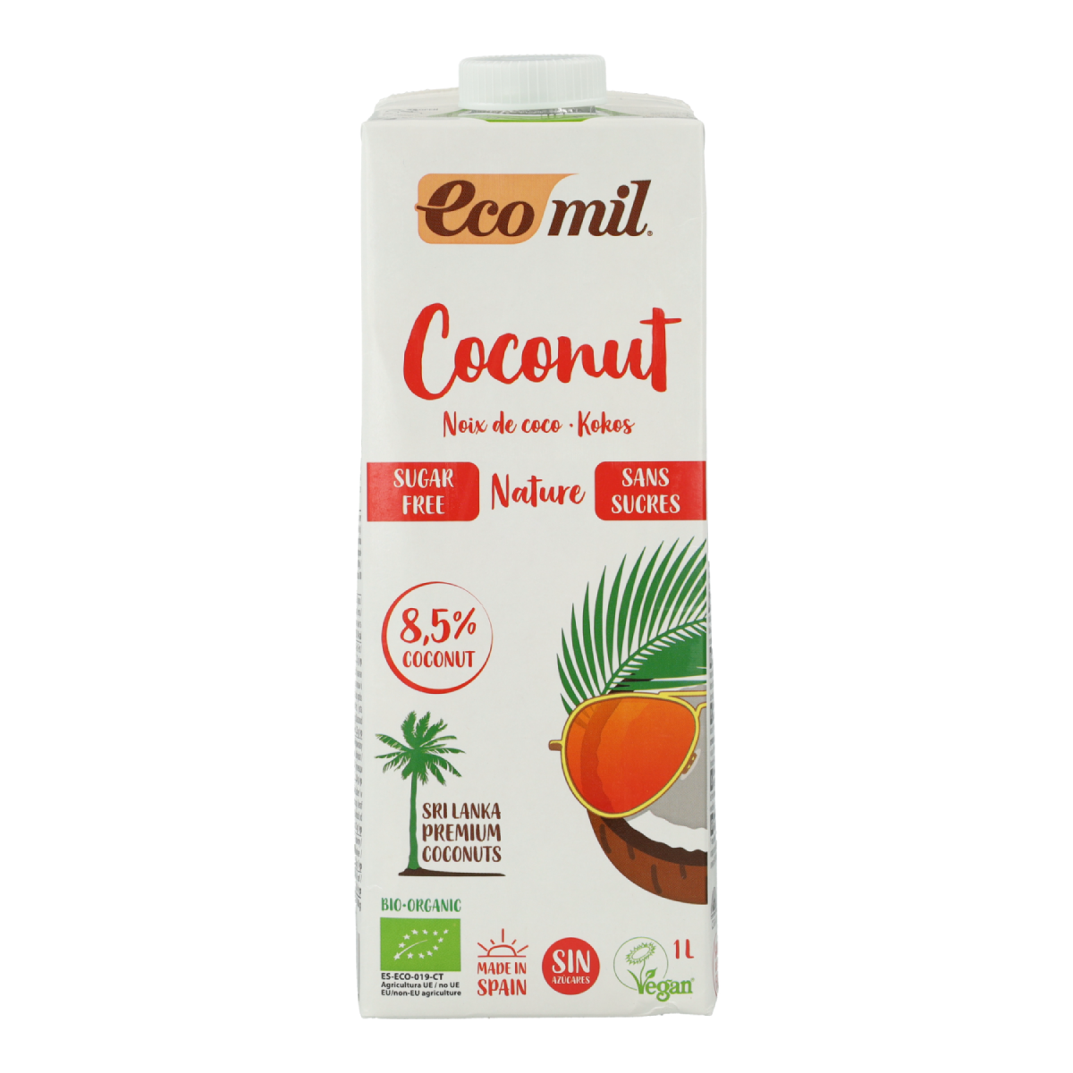 Bevanda vegetale al cocco senza zucchero, senza glutine e senza lattosio Ecomil 1L
