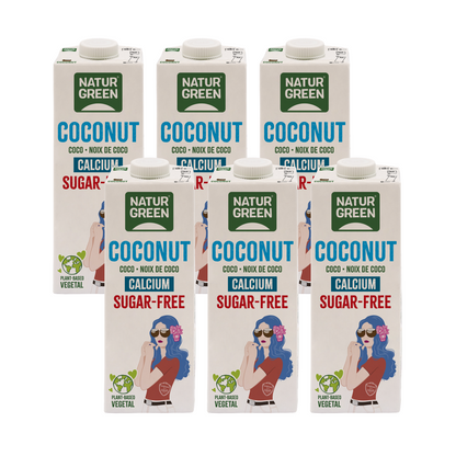 Lot de 6 bouteilles de 1 litre de boisson végétale NaturGreen à la noix de coco, sans sucre et riche en calcium.