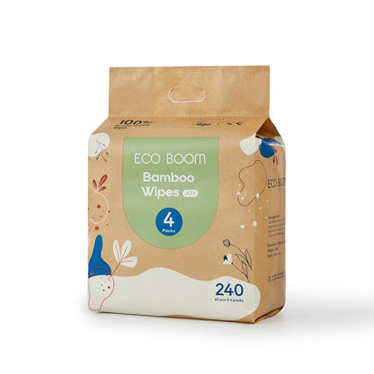 Zestaw 4x biodegradowalne chusteczki bambusowe Ecoboom 60 szt.