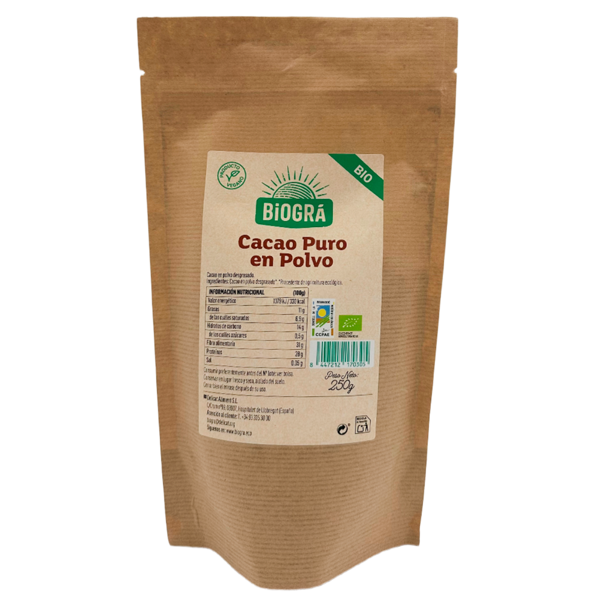 Biográ pure defatted organic cocoa powder 250 g