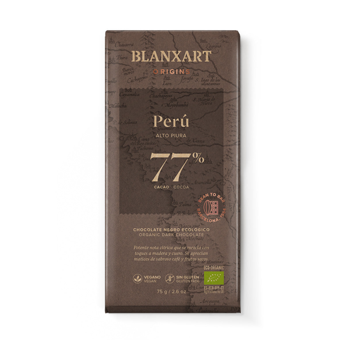 Cioccolato fondente 77% Perù Eco Vegano Senza glutine Blanxart 75 g